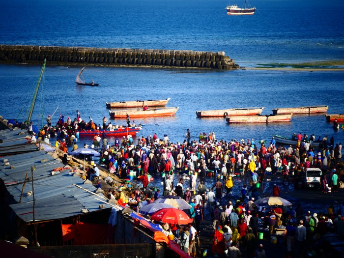 Descarga de pescado en el puerto de Stonetown